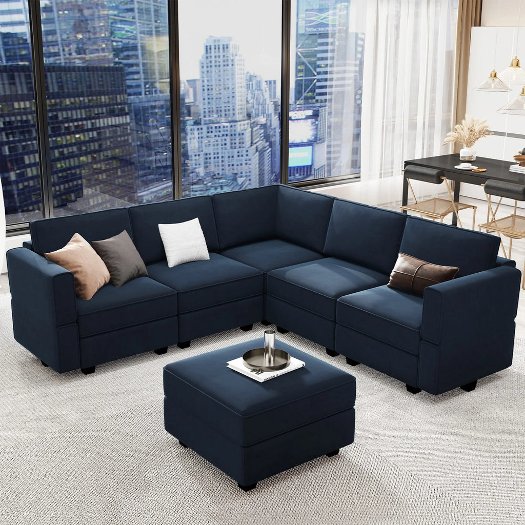 Blue Velvet L Shaped Sectional Sofa with Storage D755