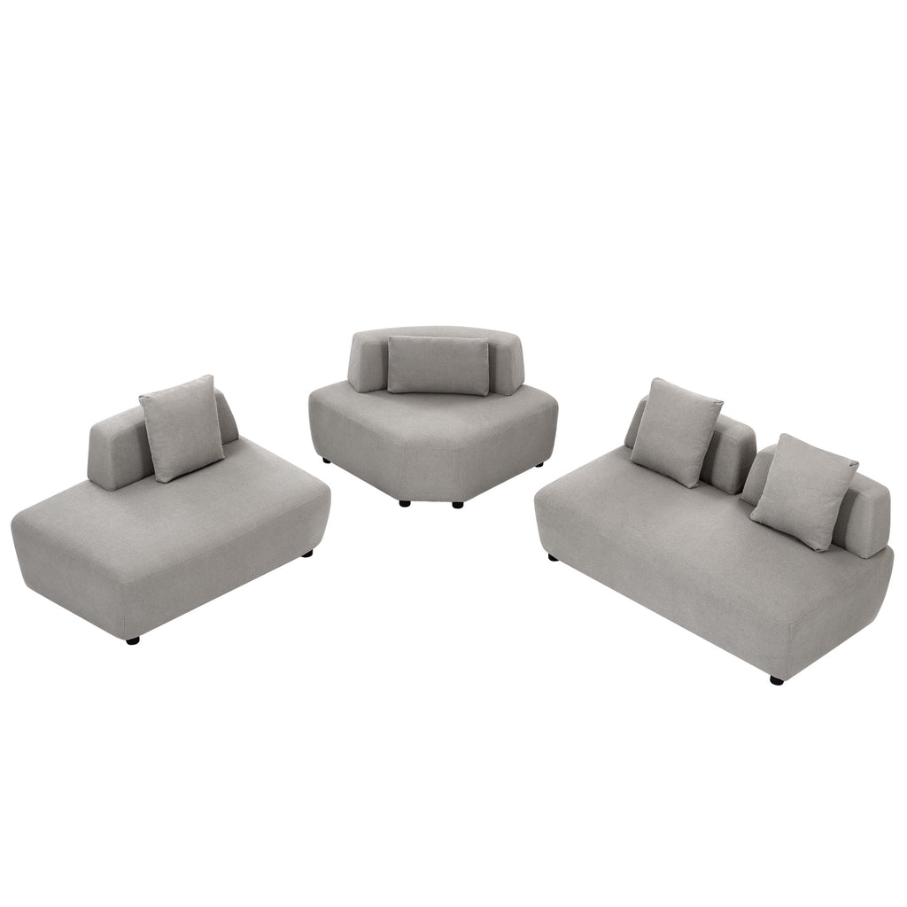 92.51" 3-Piece Grey Sectional Sofa with Removable Pillows N1792
