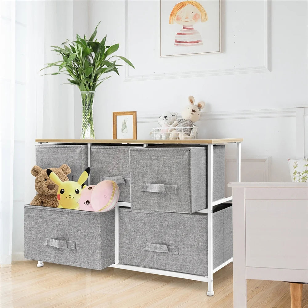 Light Grey 5 Drawer Fabric Dresser M8582