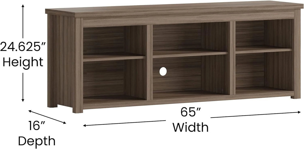 Gray Wash Oak TV Stand with 6 Open Storage Compartments J1831