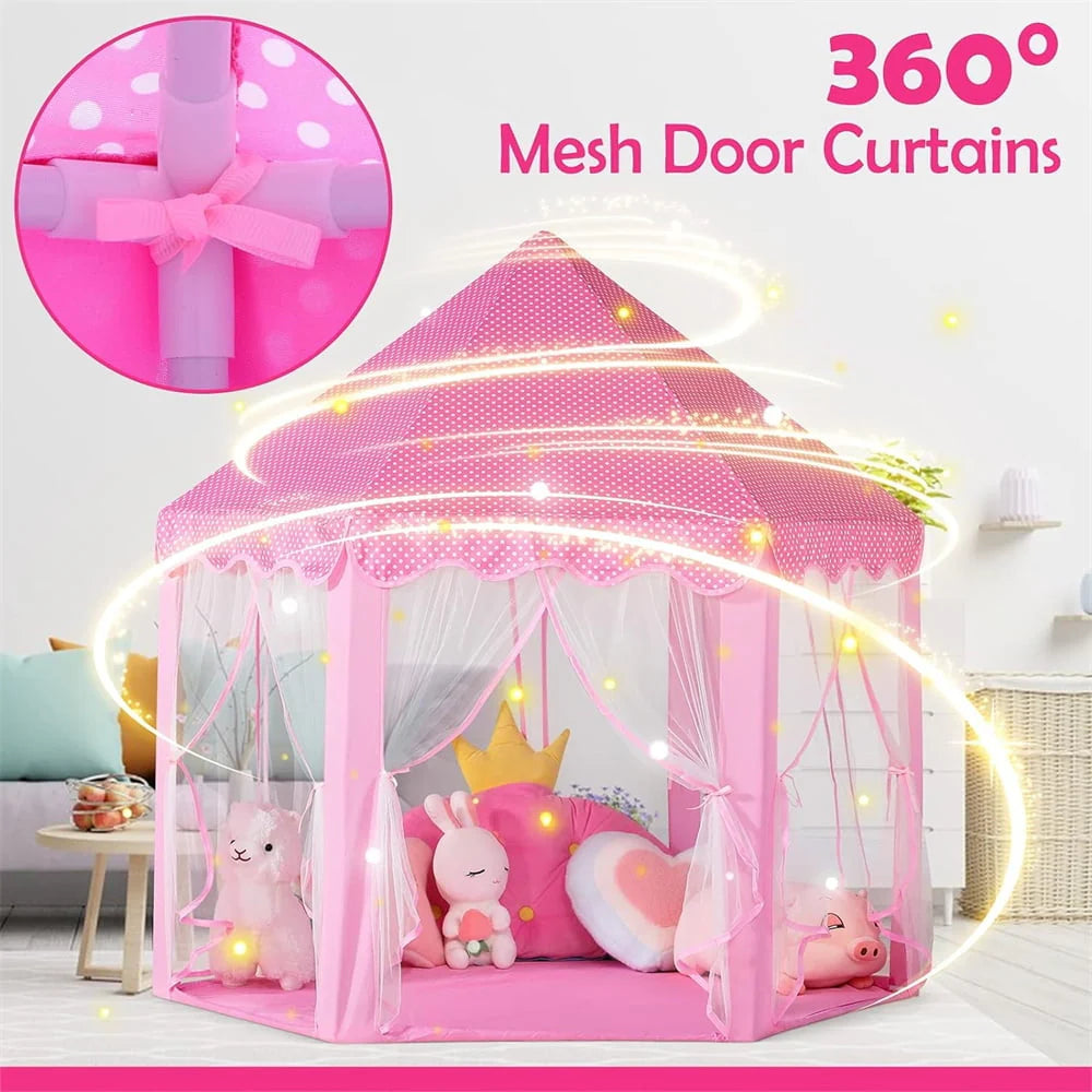 Princess Castle Girls Play Tent with Star Lights Pink Y5395