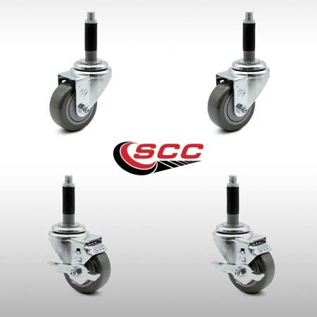 3 x 1.25 inch Stainless Steel Gray Polyurethane Wheels Caster Set of 4 X610692
