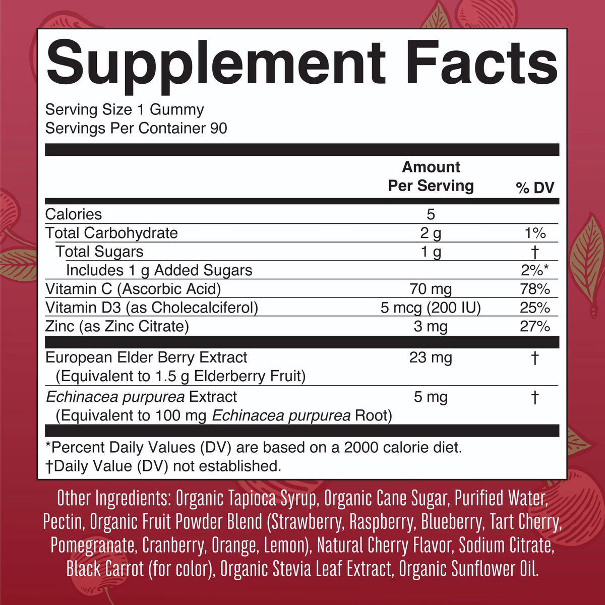 Organic Elderberry Gummies with Echinacea, Vitamin C and D, 90 Gummies Q91805
