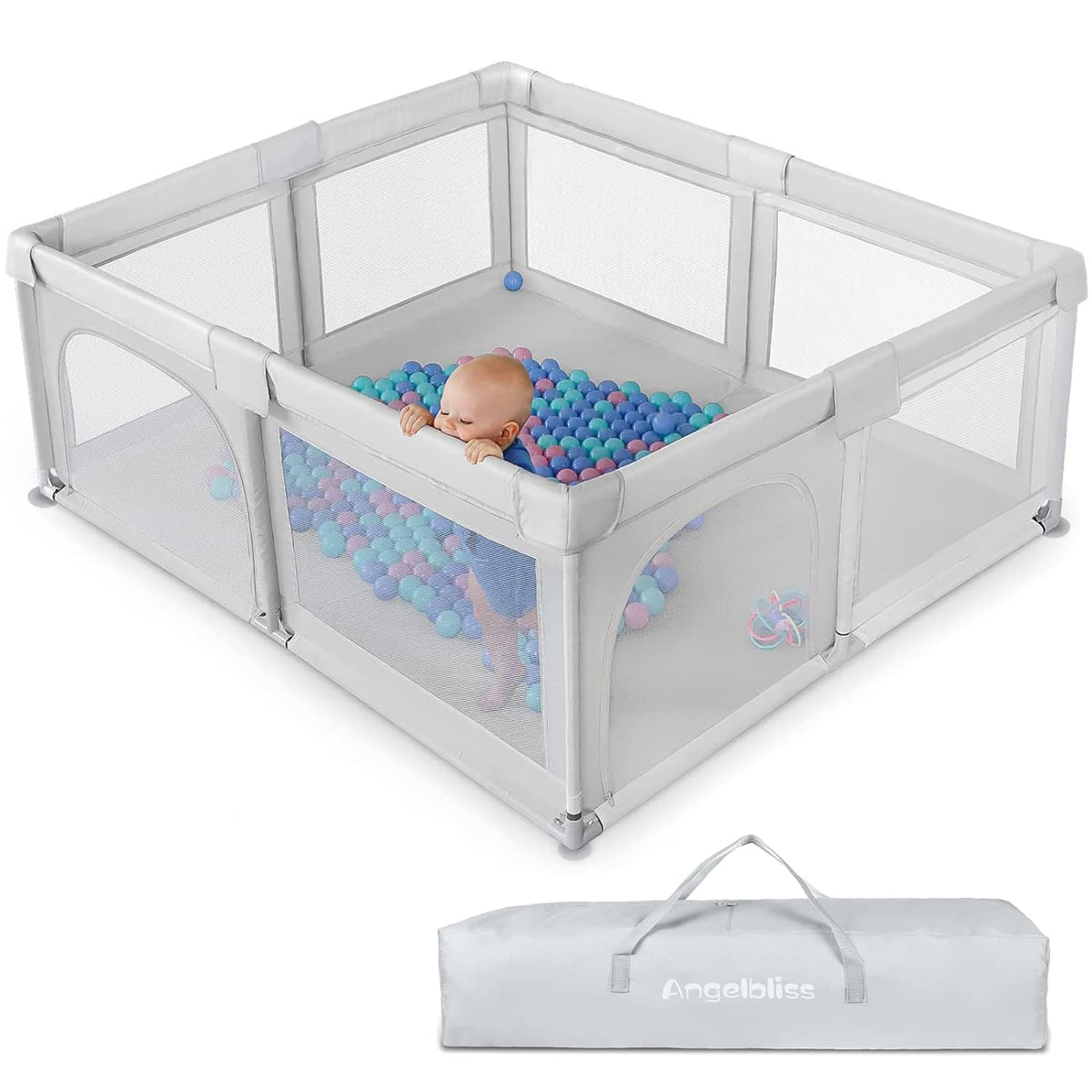 Grey 63”x47” Baby Playpen with Breathable Mesh Z865