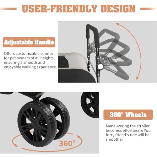 3 Wheels Foldable Pet Stroller with Cup Holder & Storage Basket (Black) X2123