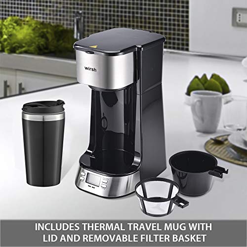 Black Single Serve Coffee Maker with Programmable Timer and LCD Display I241544