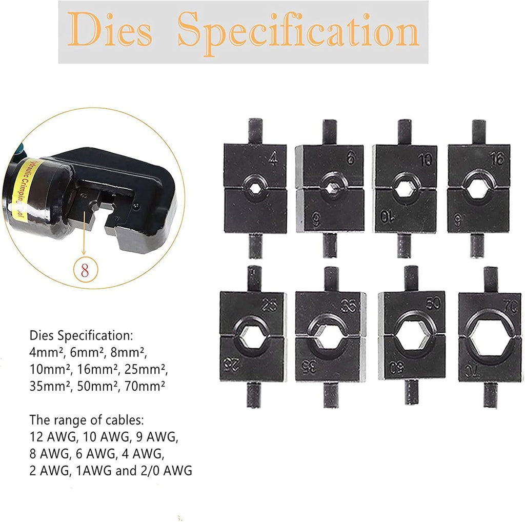 10 Ton Hydraulic Wire Crimper Tool with 9 Pairs of Dies T4642
