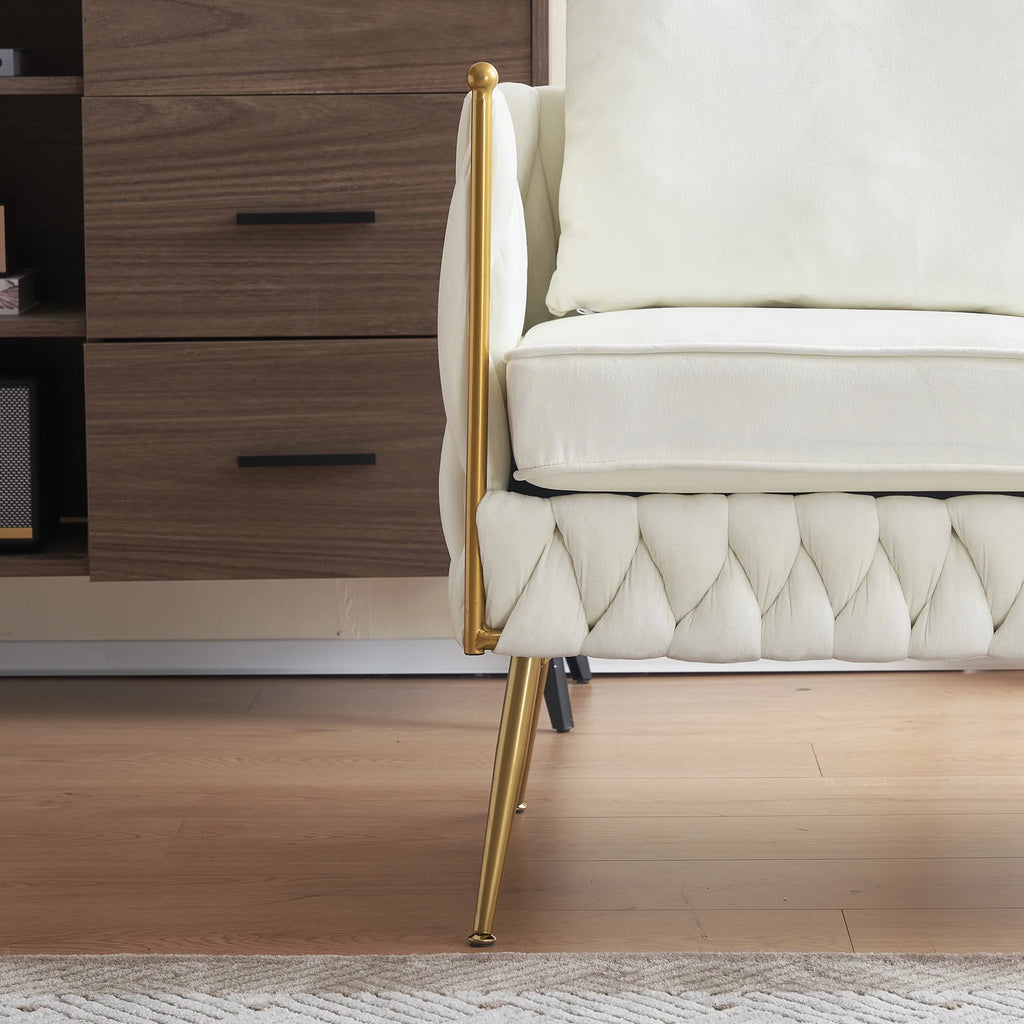 Cream White Velvet 2-Piece Loveseat Set L344239