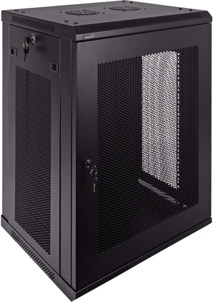 15U Wallmount Cabinet Enclosure 19-Inch Server Network Rack with Locking Perforated Door Black F594