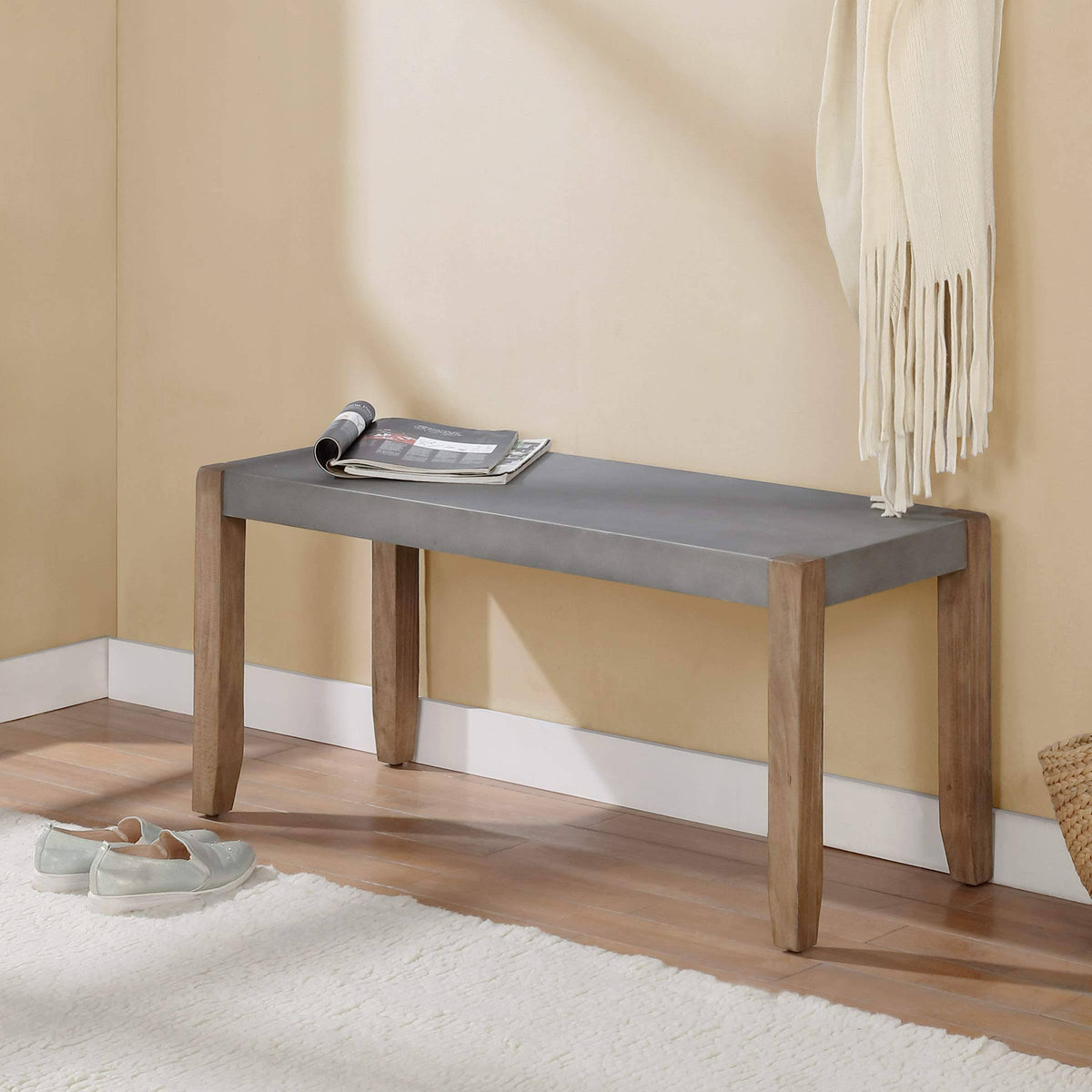 Faux Concrete and Wood Bench C191