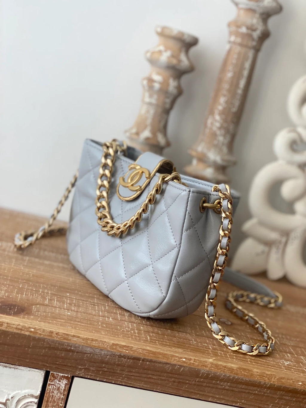 Small Hobo Bag Gold Hardware Grey Shoulder Bag Y71447