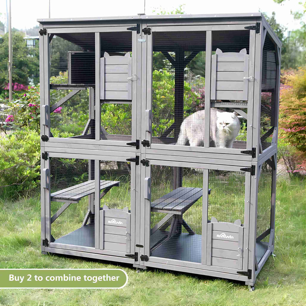 Wooden Catio Cat Enclosure with 3 Platforms R3978