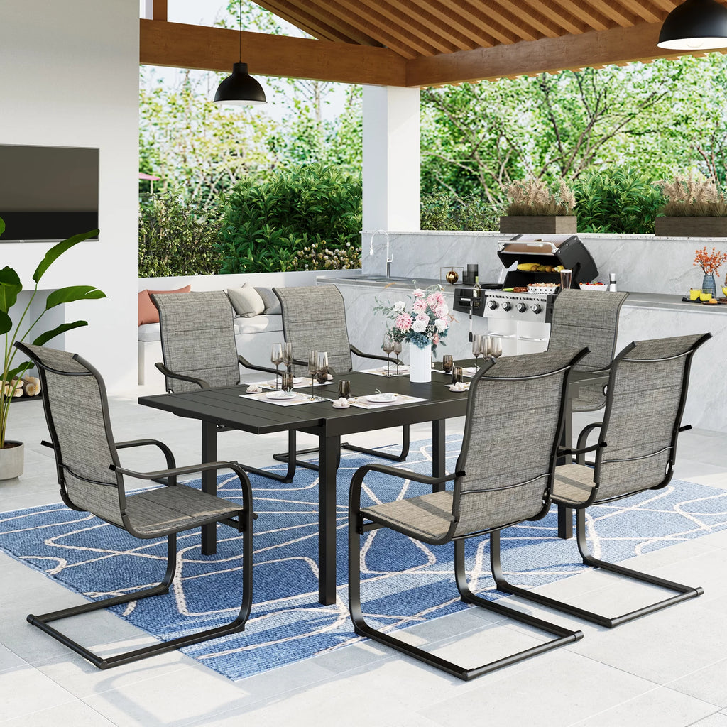7 Pieces Outdoor Patio Dining Set with 6 Textilene Chairs and Extendable Dining Table R7725
