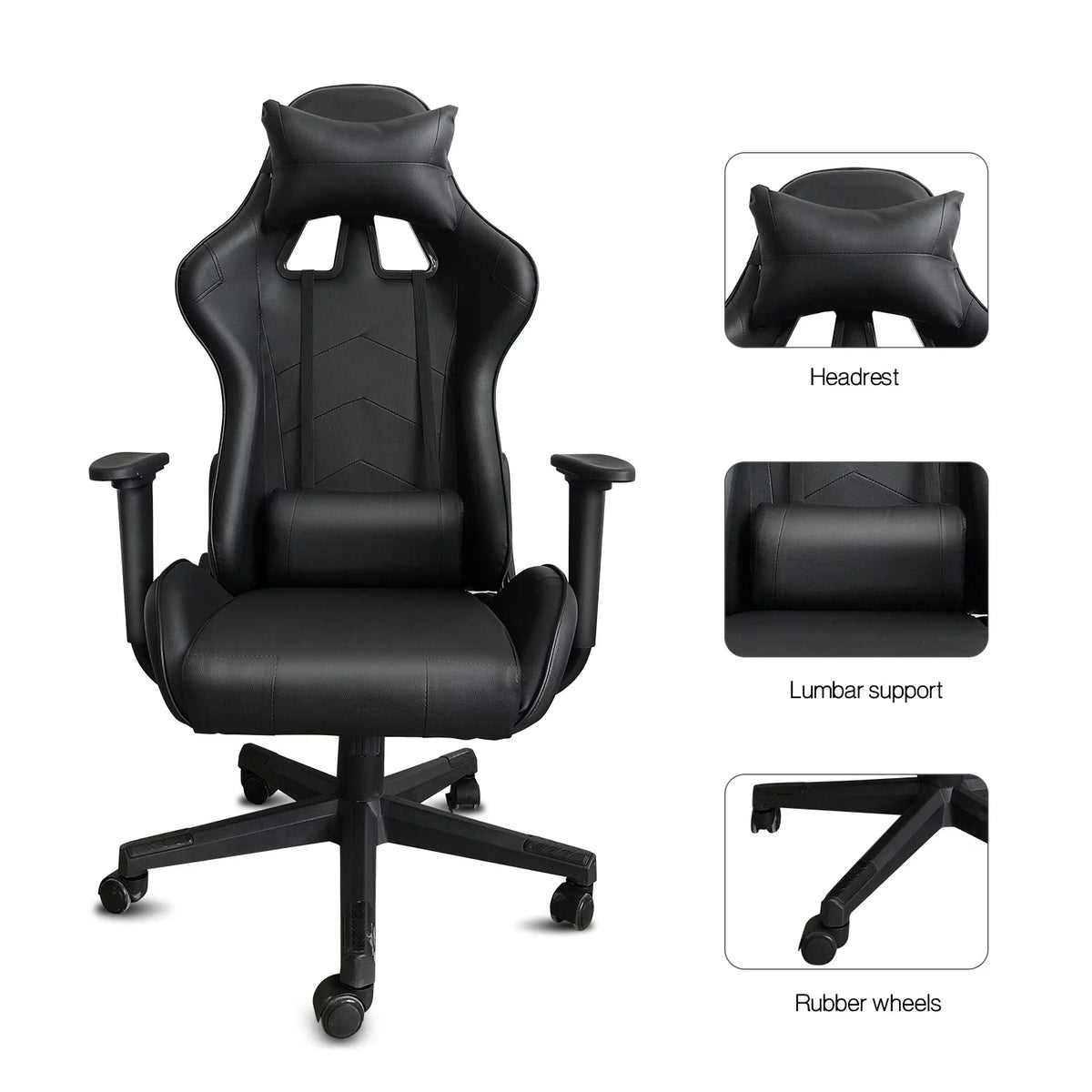 Black Ergonomic Reclining Gaming Chair with Lumbar Support W346