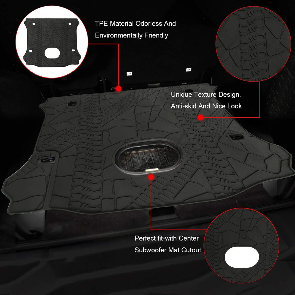 Black Rear Trunk Cargo Floor Mat for 4 Door Wrangler with Subwoofer Mat Cutout D740585