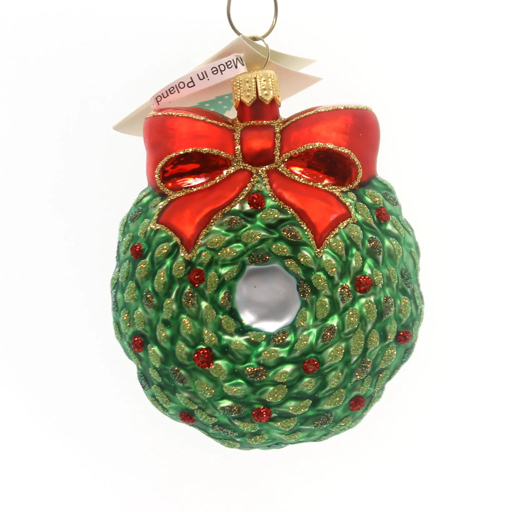 Glass Holiday Holly Christmas Wreath Ornament C229194