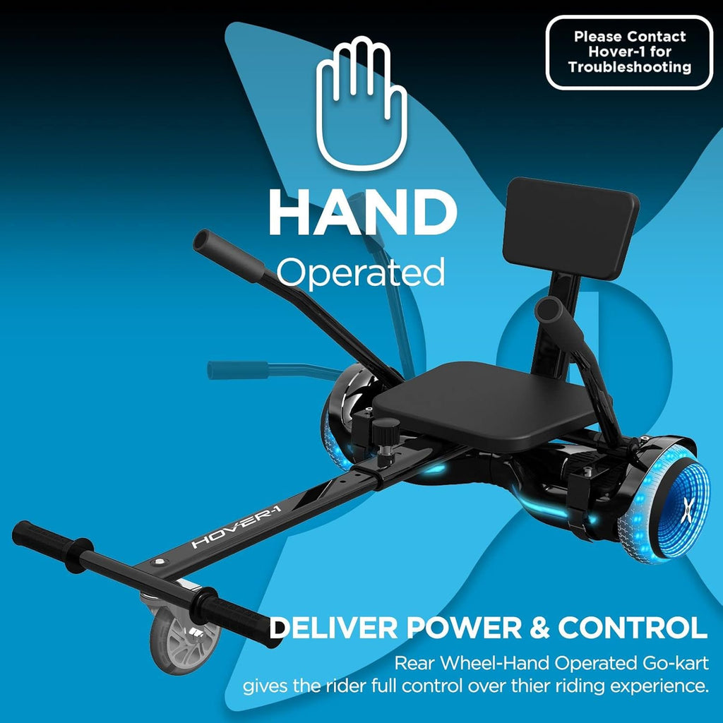Black Hoverboard with Seat Attachment, 7 MPH, 6 Mile Range, 400W Motor, 220lbs Max Weight F5454