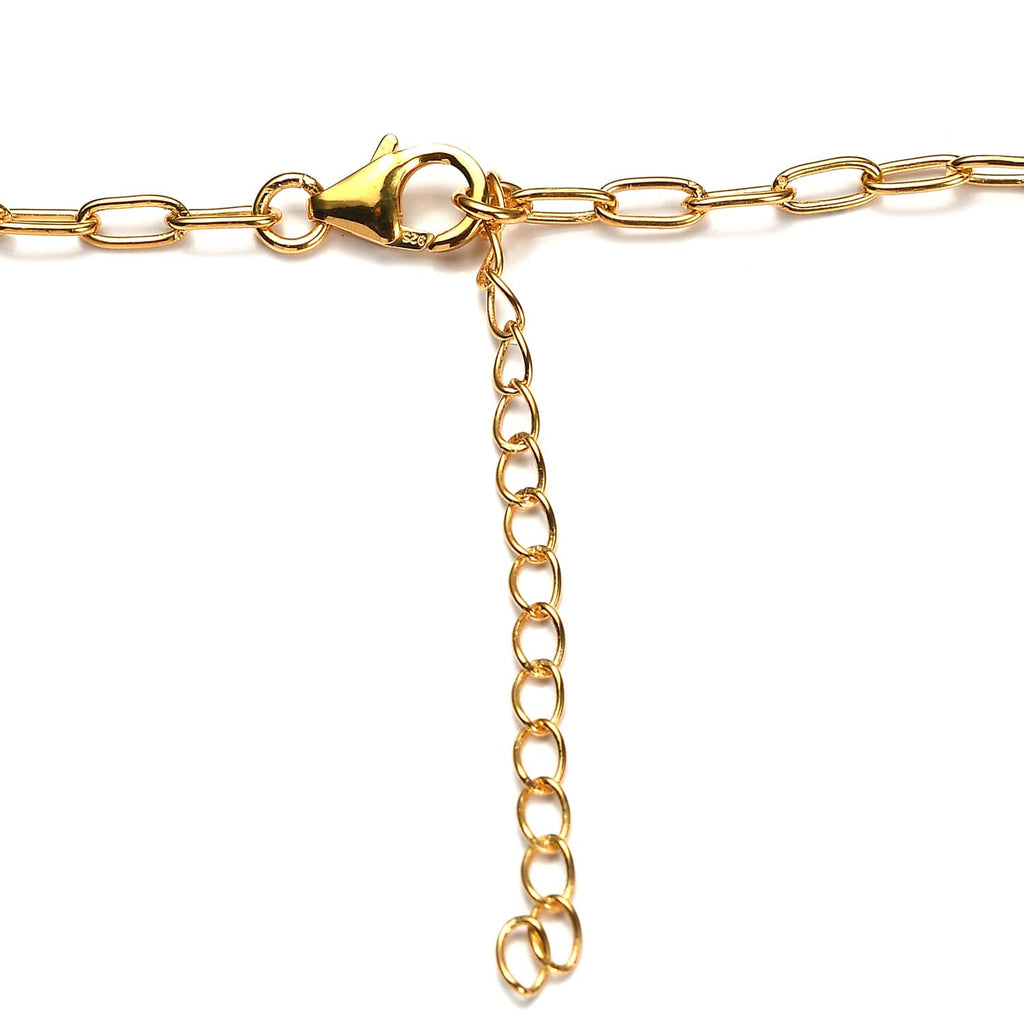 Moissanite Round 925 Sterling Silver Vermeil Yellow Gold Plated Initial Bar Necklace, Size 18", Ct 0.04 T5272
