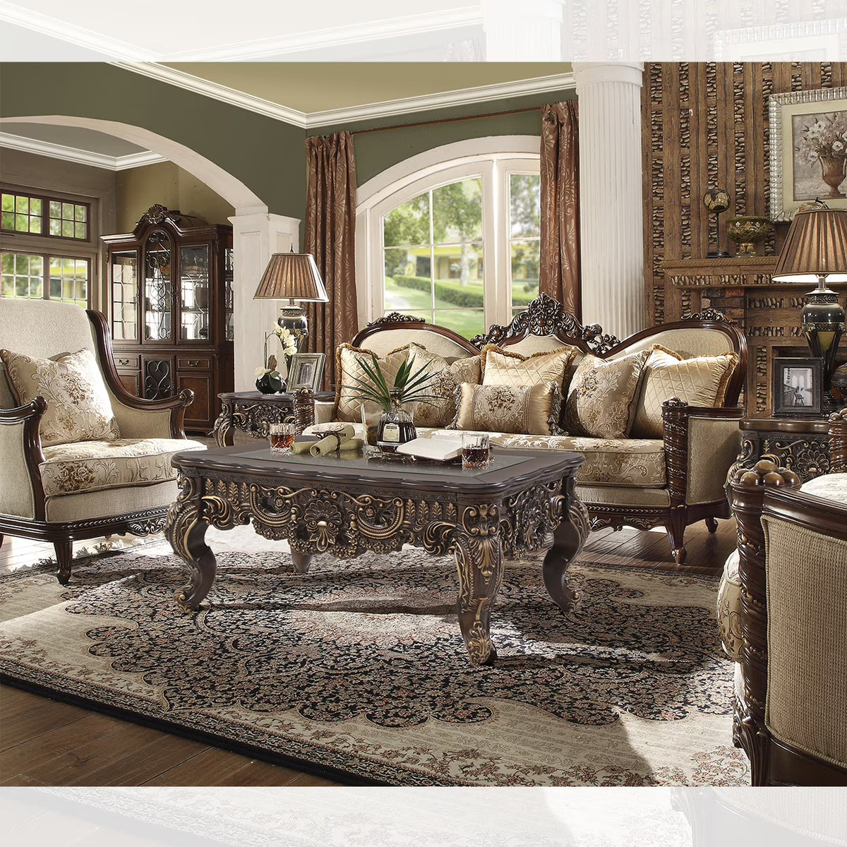 Carved Wood 3Pcs Sofa Set S35442
