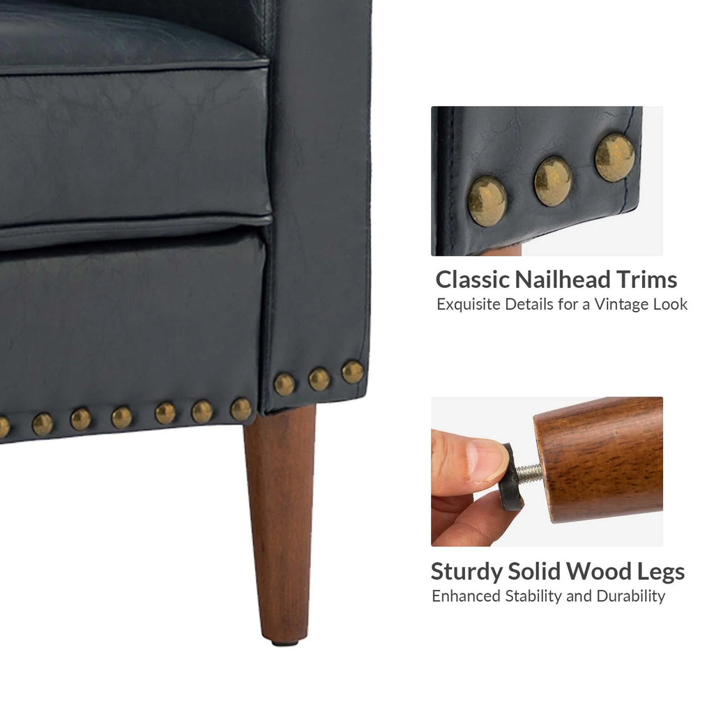 Navy Faux Leather Upholstered Accent Chair Set of 2 O76514