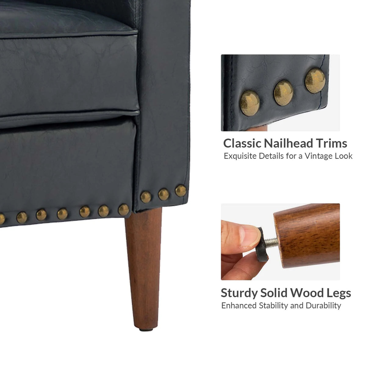 Navy Faux Leather Upholstered Accent Chair Set of 2 O76514
