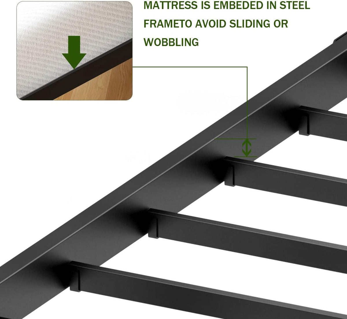 18 Inch Metal Platform Bed Frame Queen Black W85429