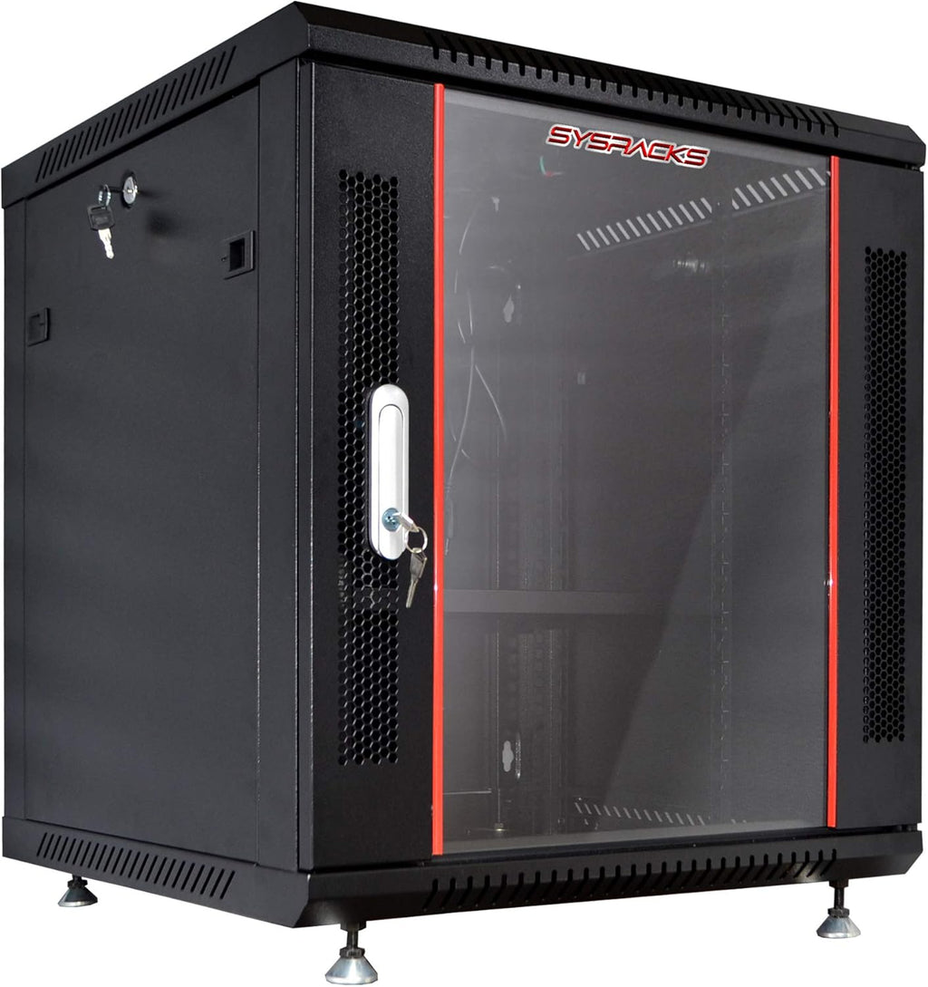 9U Wall Mount Server Rack with Locking Doors Shelf Fan Black Y702804