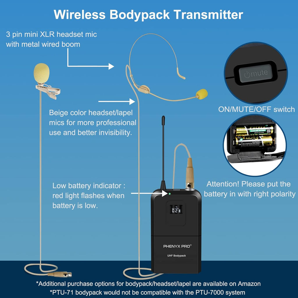 Quad Channel Wireless Microphone System with Four Bodypacks and Headsets/Lapels V362255