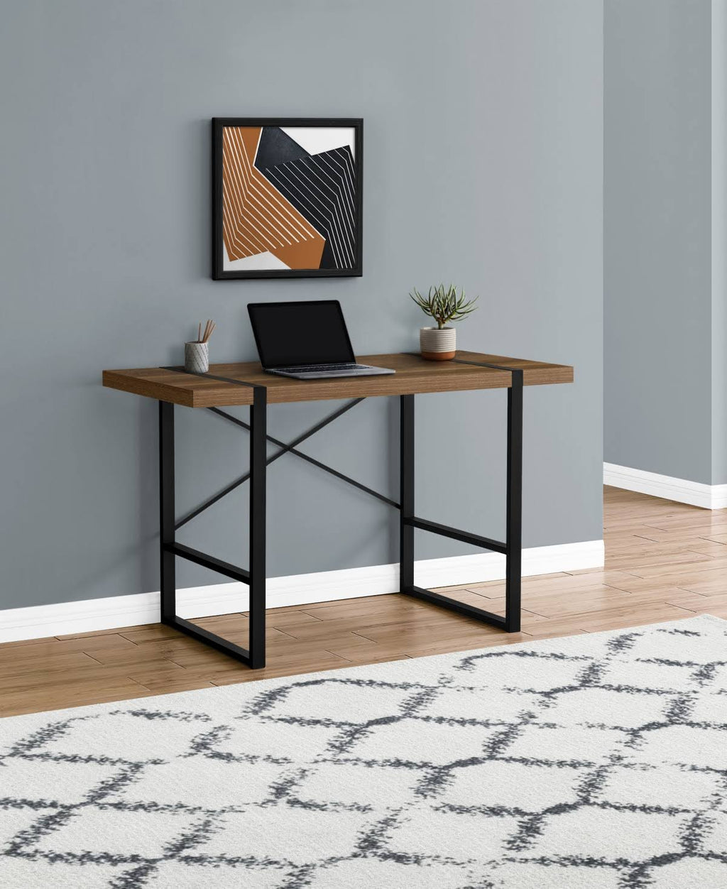 Walnut Black Metal Computer Desk T9428
