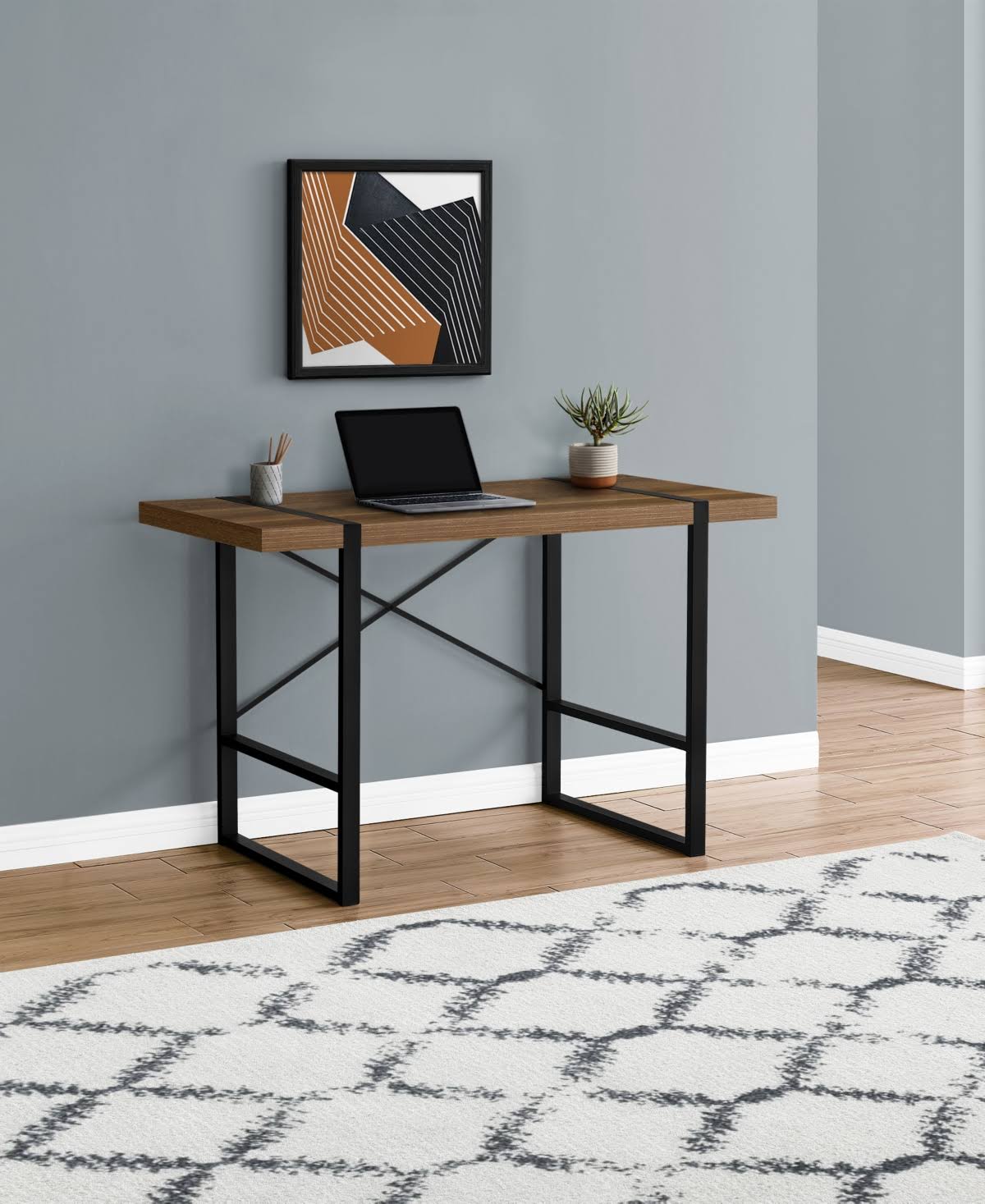 Walnut Black Metal Computer Desk T9428