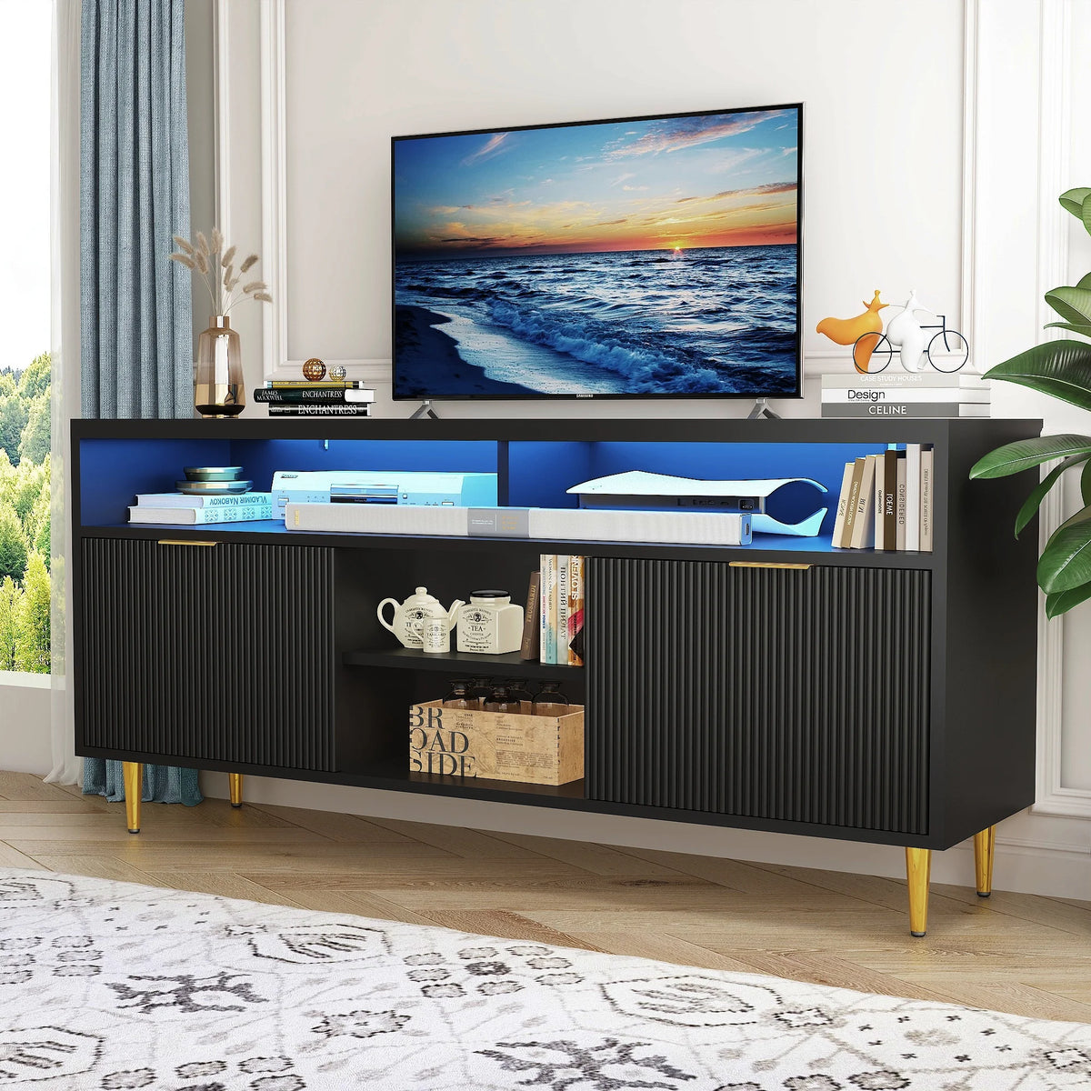White Wood TV Stand for 55 60 65 inch TV S556