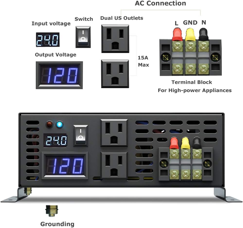 3500W Pure Sine Wave Power Inverter 24V DC to 120V AC Converter X71671