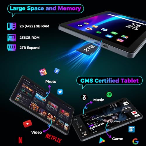 Android 15 Tablet with Keyboard, 26GB RAM, 256GB ROM, 10.1 inch Octa-Core, 8000mAh Battery, Green R6738