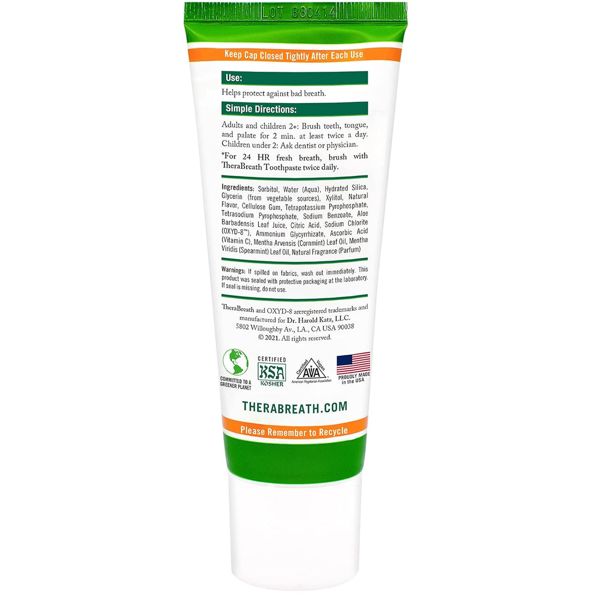 Mild Mint Fluoride Free Toothpaste, 4 Ounce (Pack of 2) G768