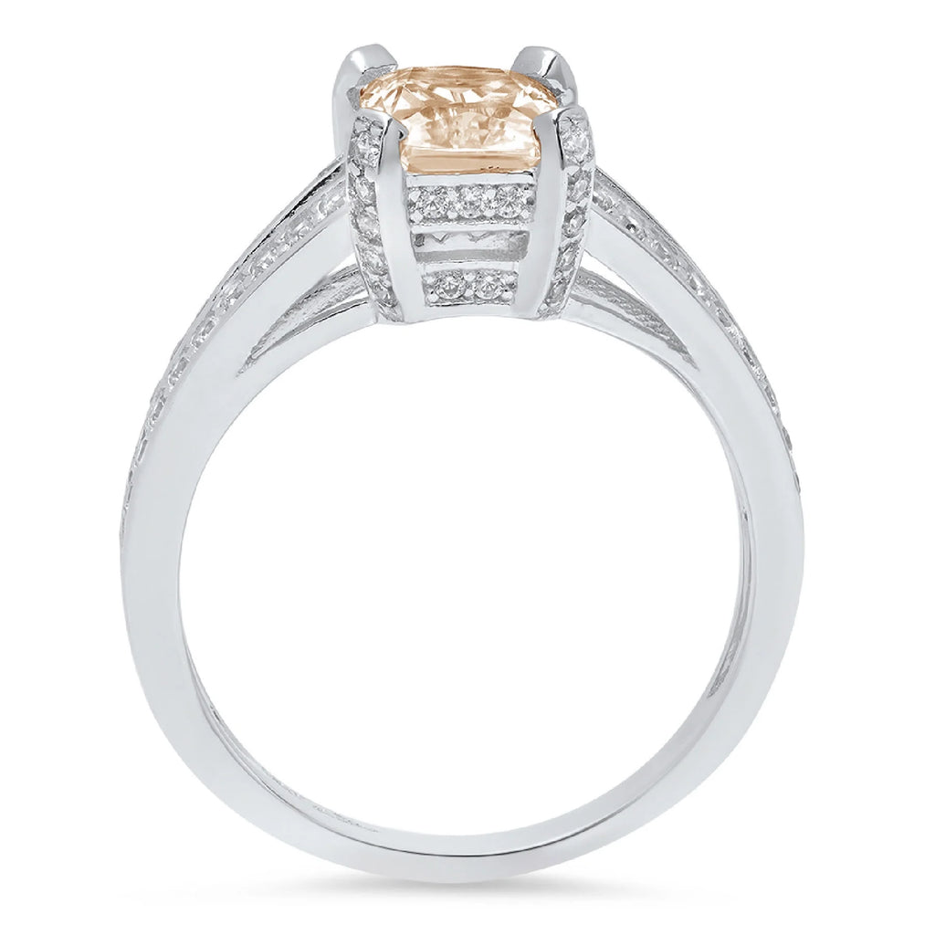Emerald Cut Brown Champagne Simulated Diamond 18k White Gold Ring Size 3.5 R123