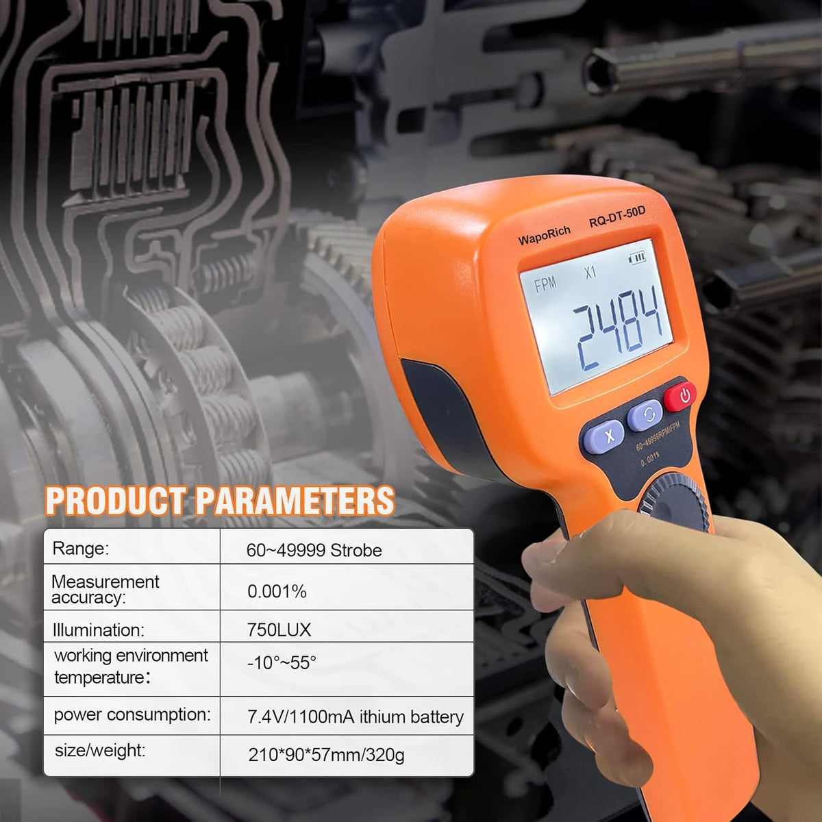 Rechargeable LED Flash Strobe Tachometer 60-49999 FPM V7702