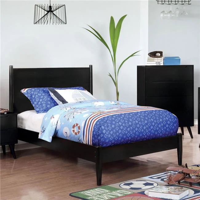Black Wooden Twin Bed with Round Tapered Legs W5555