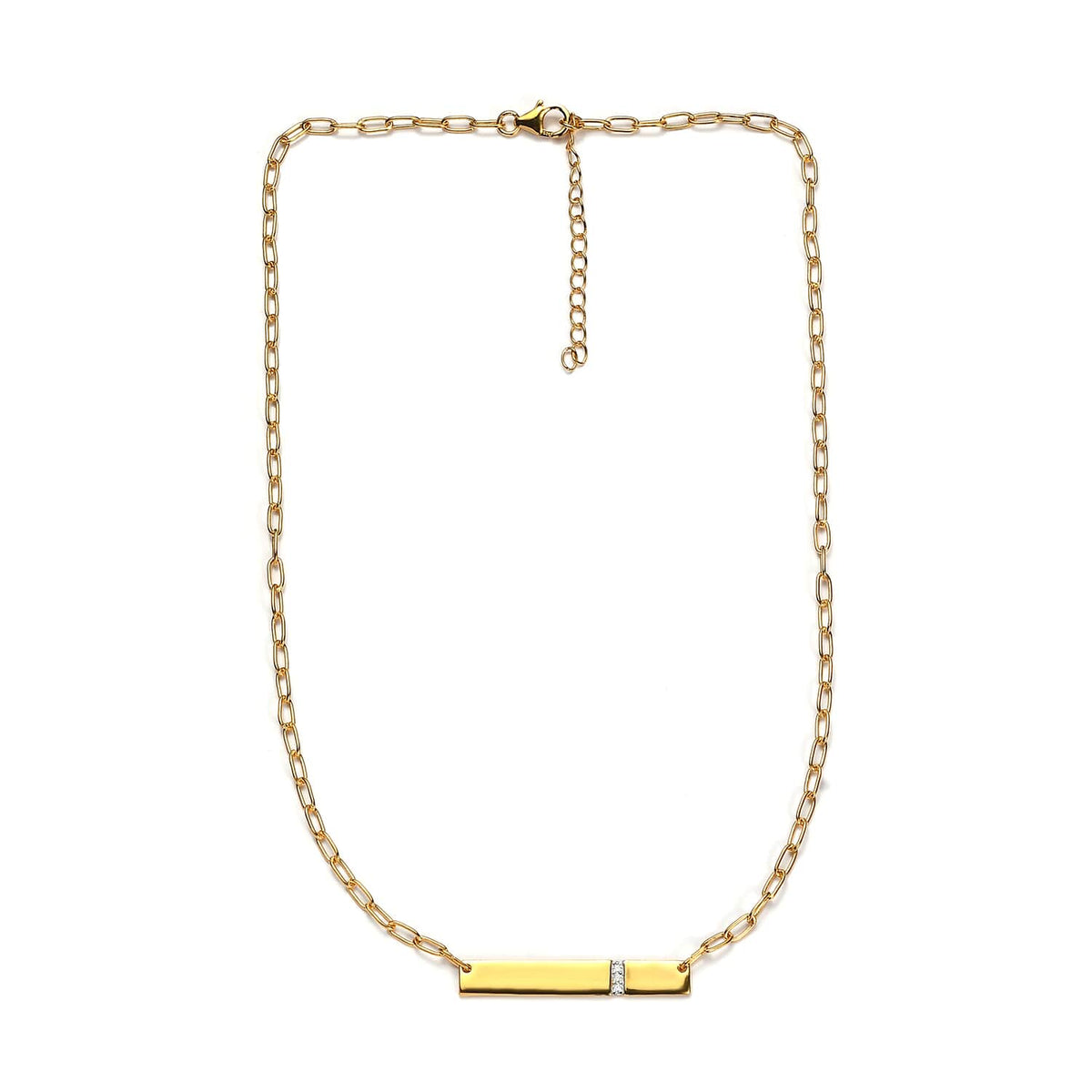 Moissanite Round 925 Sterling Silver Vermeil Yellow Gold Plated Initial Bar Necklace, Size 18", Ct 0.04 T5272