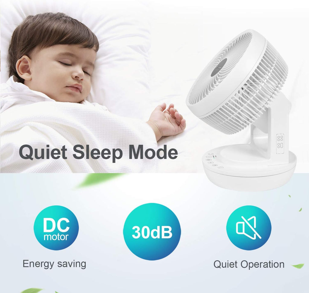 Quiet Air Circulator Fan DC Motor Desk Fan Auto Oscillating Fan With Remote 8 Speeds, 3 Modes, 8H Timer Cooling Table Fan N7262