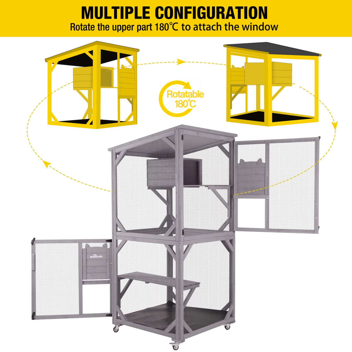 Wooden Catio Cat Enclosure with 3 Platforms R3978