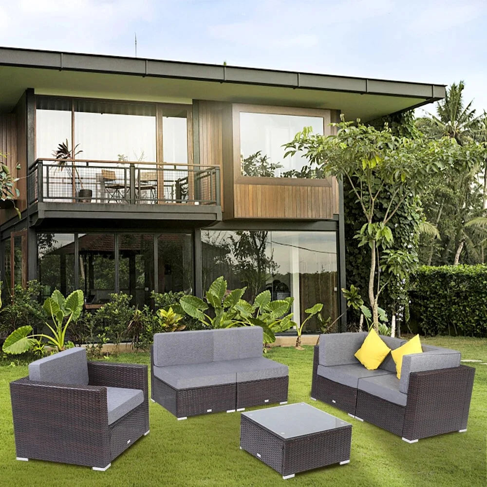 6 Pieces PE Wicker Rattan Corner Sofa Set V473057