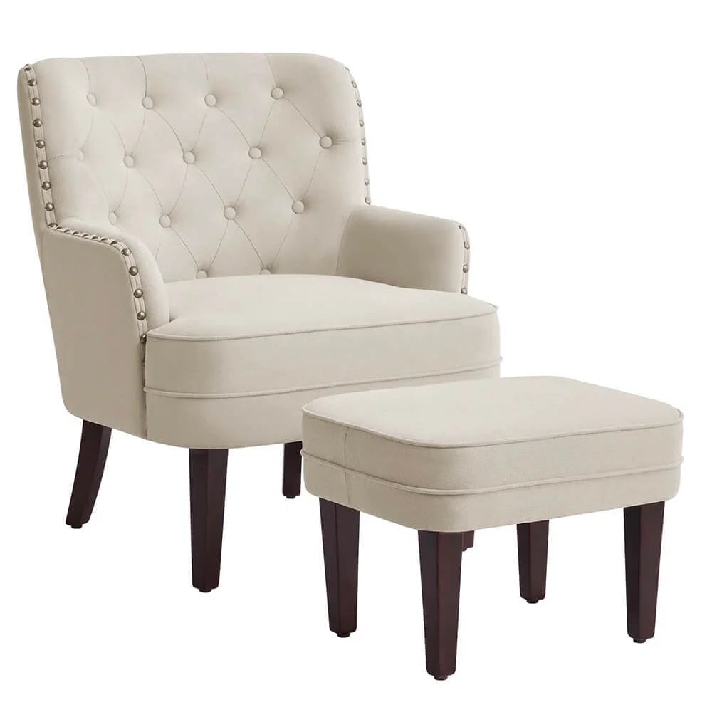 Beige Tufted Accent Chair with Ottoman M572207