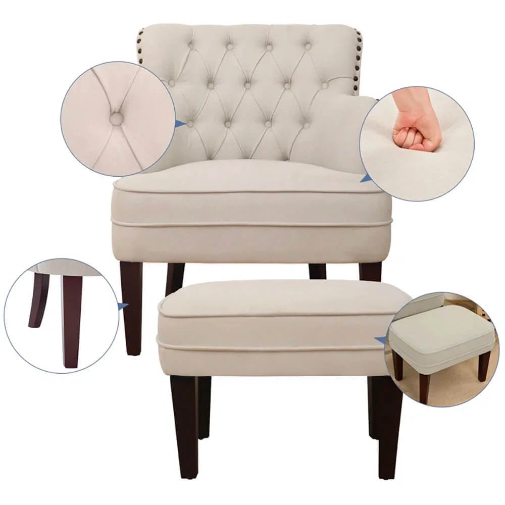Beige Tufted Accent Chair with Ottoman M572207
