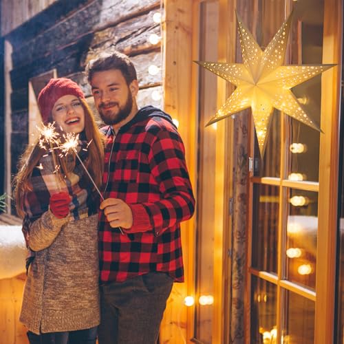 24 Inch Paper Star Lantern with 60 LEDs Firework Fairy Lights, 7 Point Foldable, Hollow Out Star Hanging Decoration - 1 Pack T79794