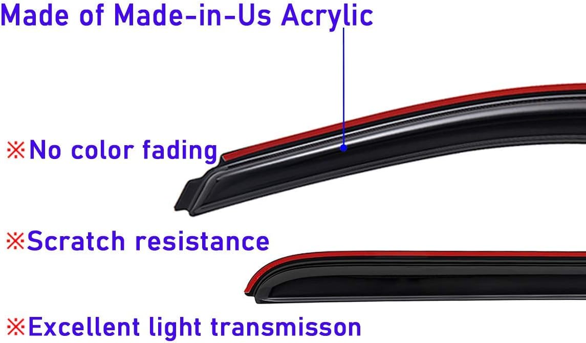 4 PCS Dark Smoke In-Channel Side Window Deflector Rain Guard T876928