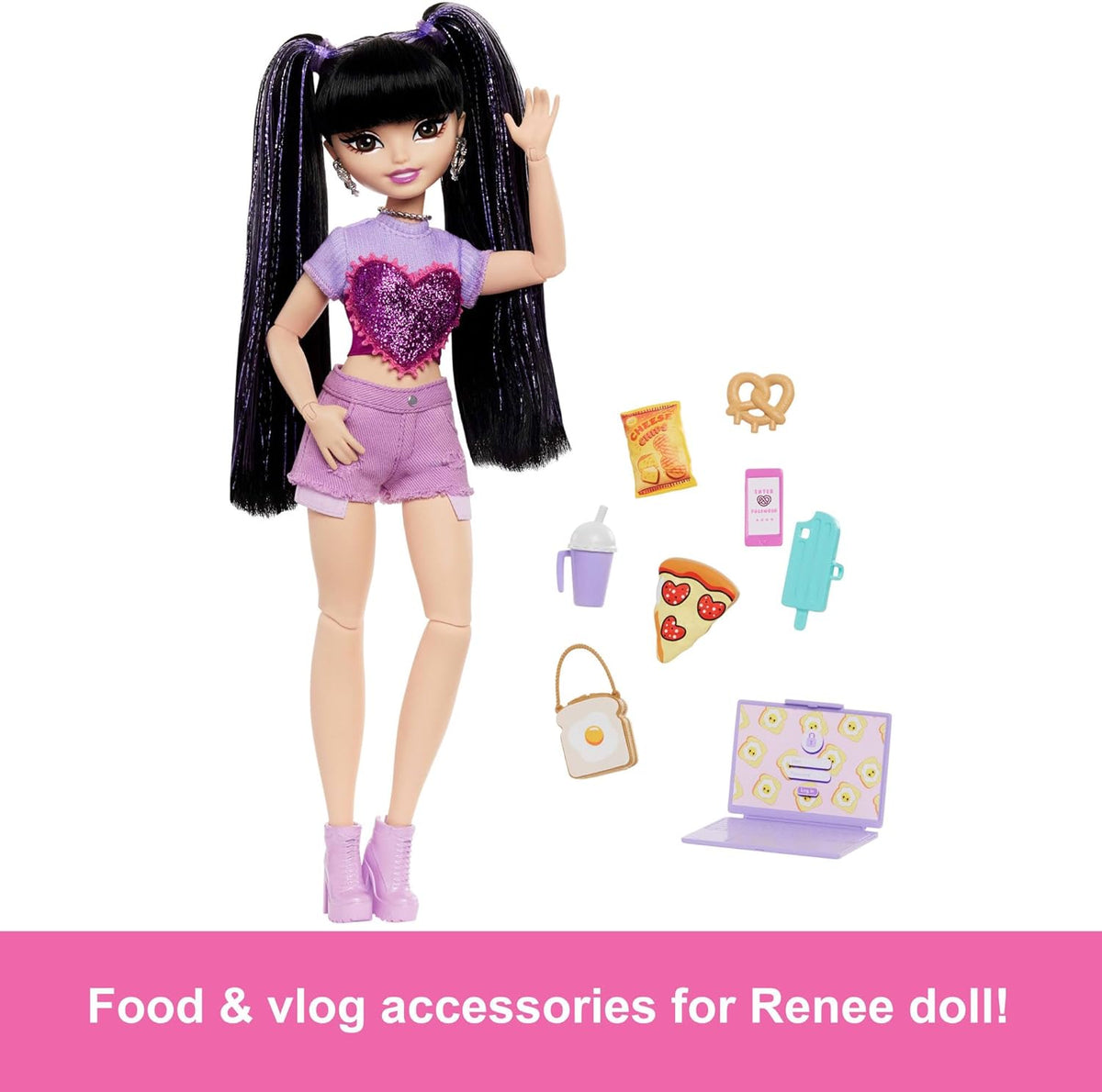 Renee Posable Fashion Doll with Long Black Hair, 11 Pieces F8110