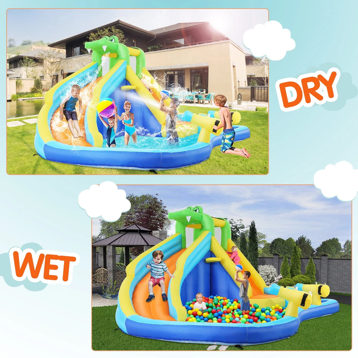 Inflatable Bounce House with Water Slide and Air Blower C286