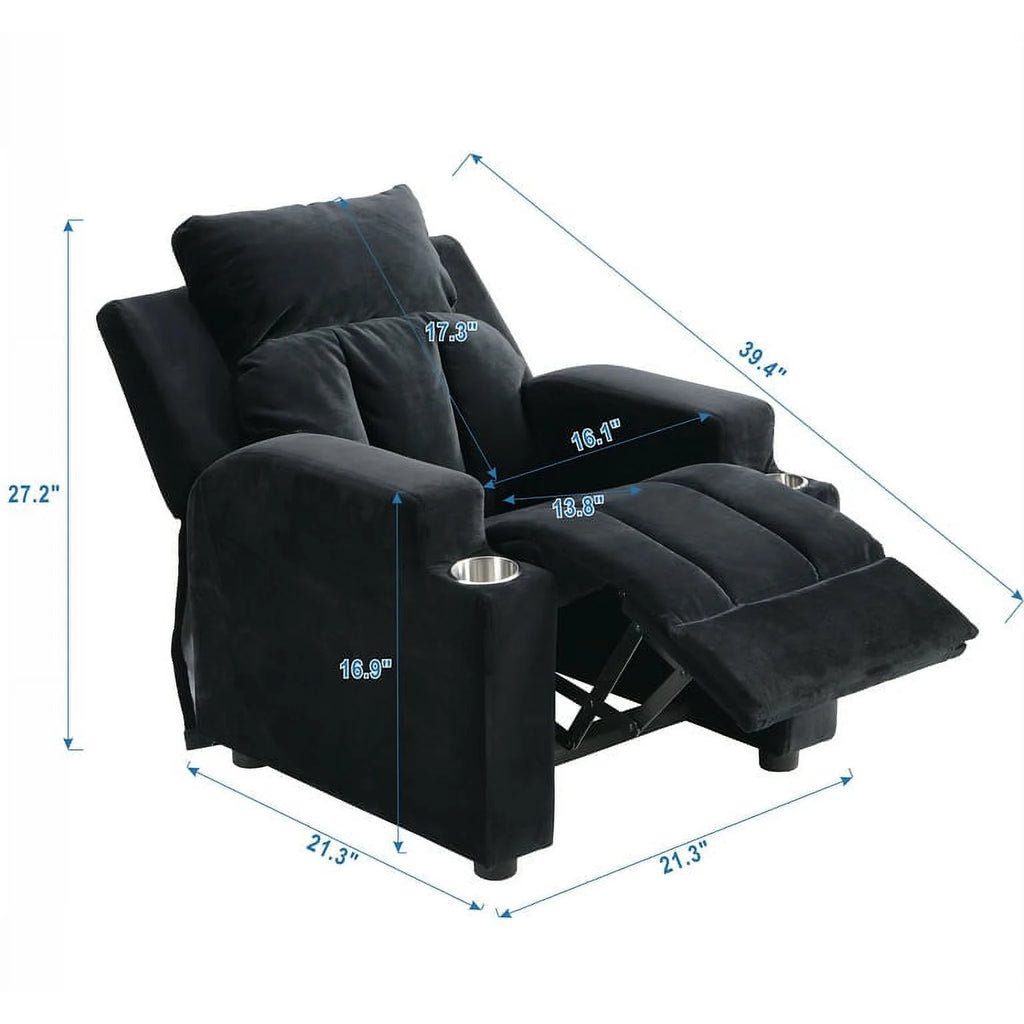 Kids Velvet Recliner Chair with Cup Holder and Footrest D997