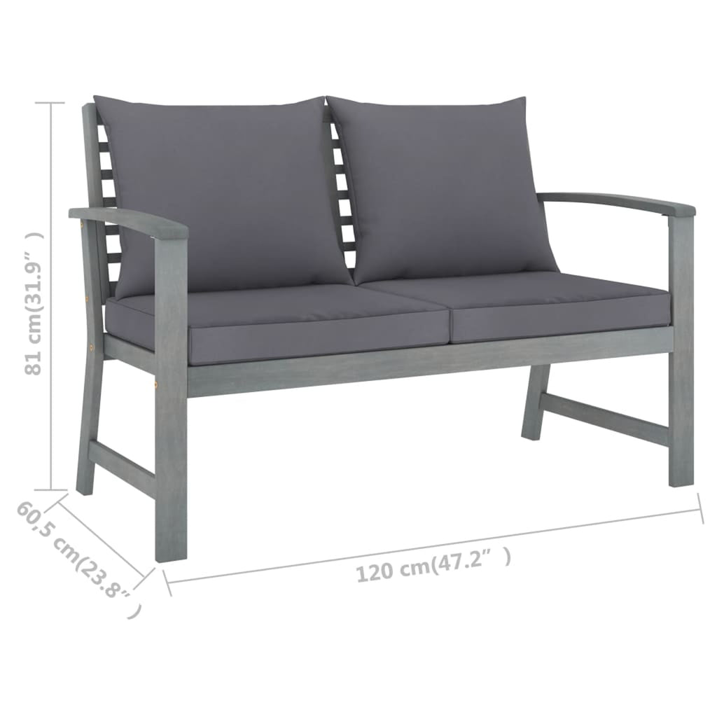 3 Piece Gray Acacia Wood Outdoor Patio Lounge Set with Cushions A9907