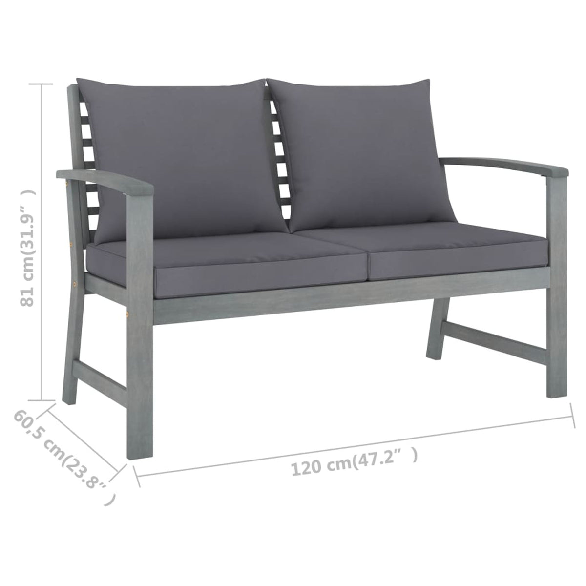 3 Piece Gray Acacia Wood Outdoor Patio Lounge Set with Cushions A9907